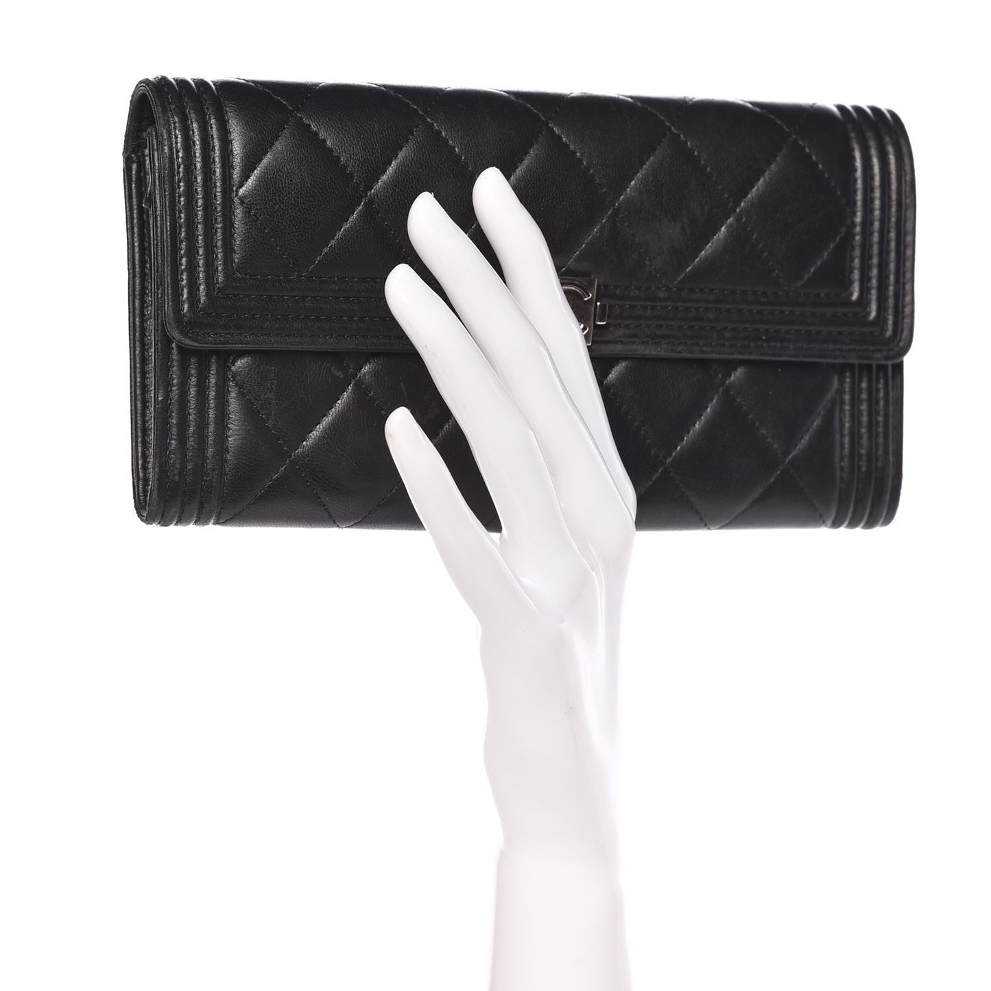 Lambskin Quilted Boy Flap Wallet Black