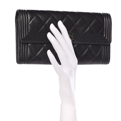 Chanel Lambskin Quilted Boy Flap Wallet Black 2 of 13