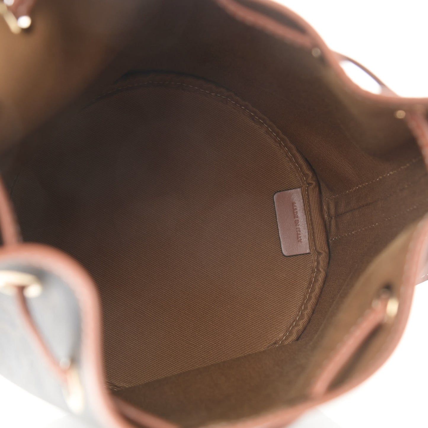 Triomphe Canvas Calfskin Small Drawstring Bucket Bag Tan