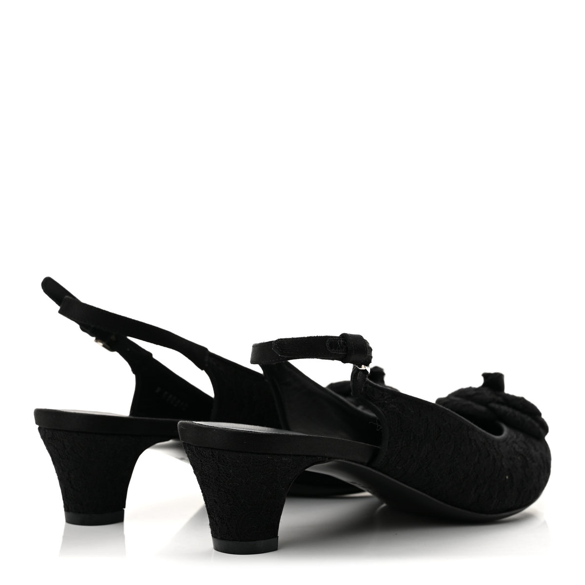 Lace Camellia CC Slingback Pumps 38 Black