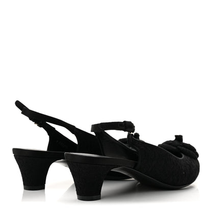 Chanel Lace Camellia CC Slingback Pumps 38 Black 5 of 9