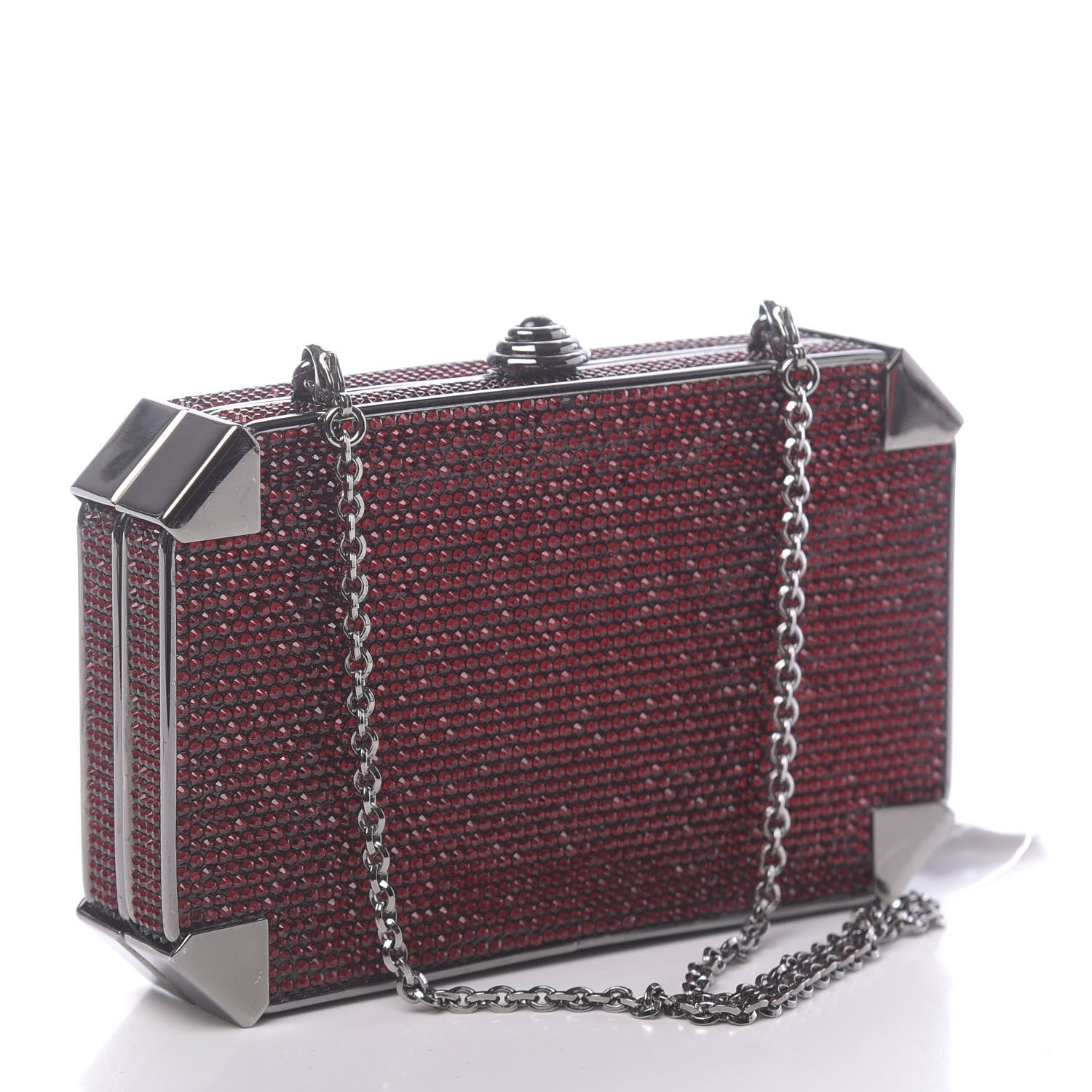 Judith Leiber Crystal Minaudiere Clutch Crimson 3 of 9