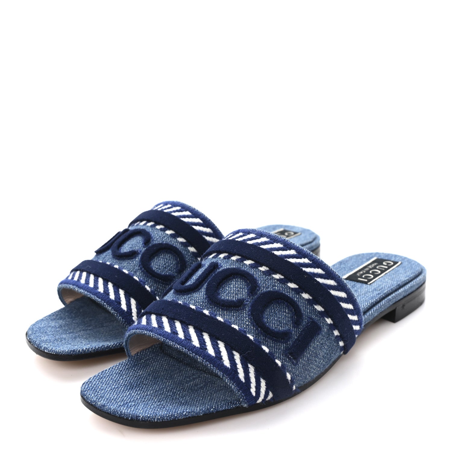 Gucci Plain Spain Denim Logo Slide Sandals 37.5 Light Blue 4 of 10