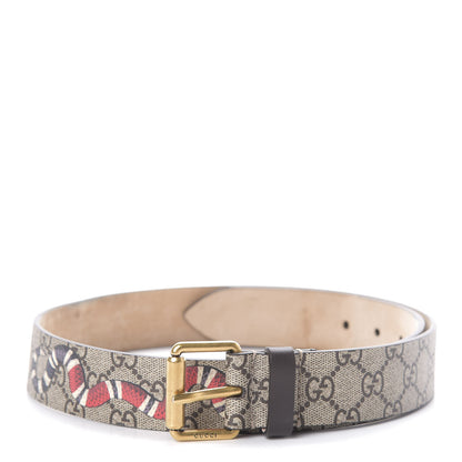 Gucci GG Supreme Monogram Selleria Calfskin Kingsnake 35mm Belt 85 34 Beige Ebony Multicolor Cocoa 1 of 5