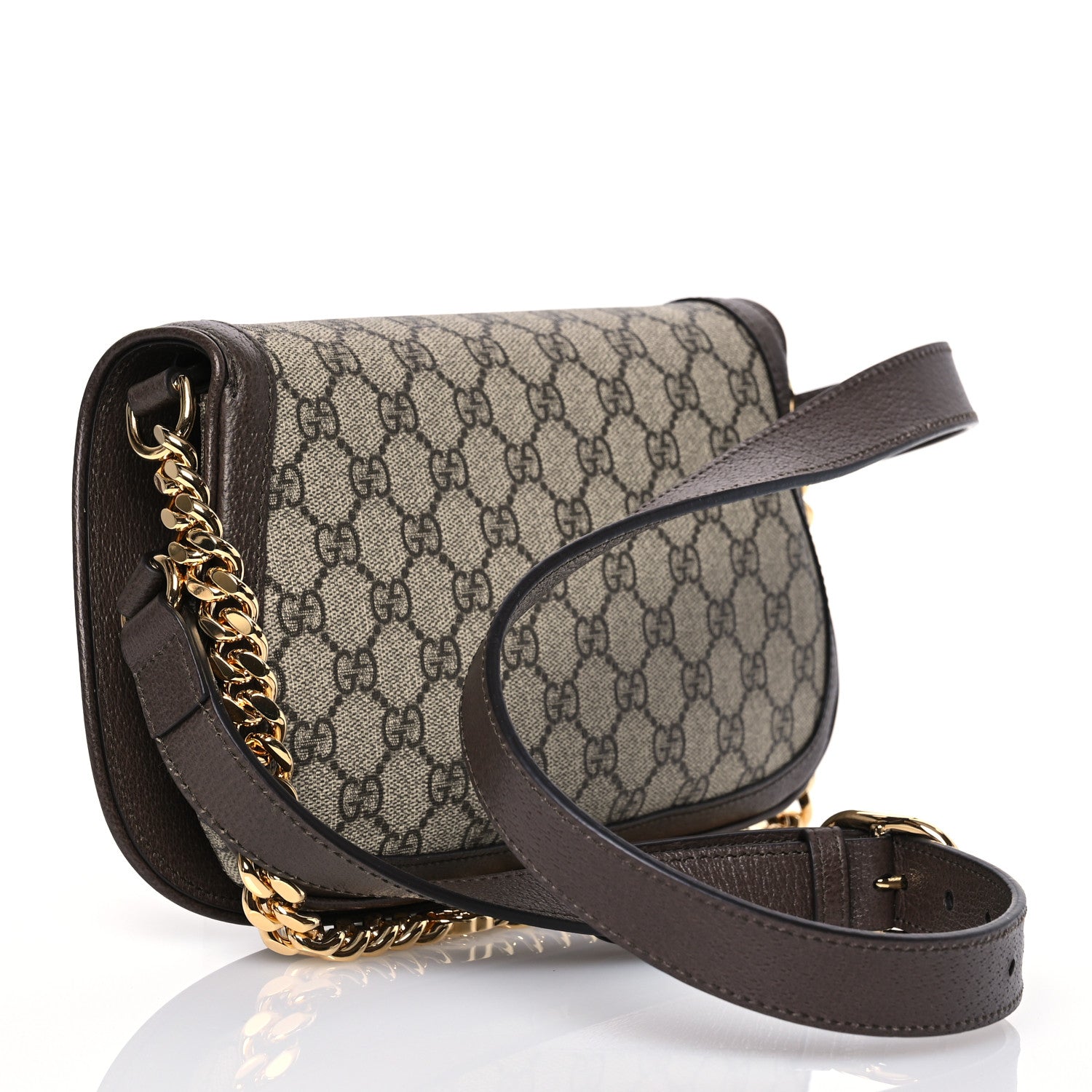 Gucci GG Supreme Monogram Textured Dollar Calfskin Blondie Chain Shoulder Flap Bag Beige Ebony New Acero 3 of 14