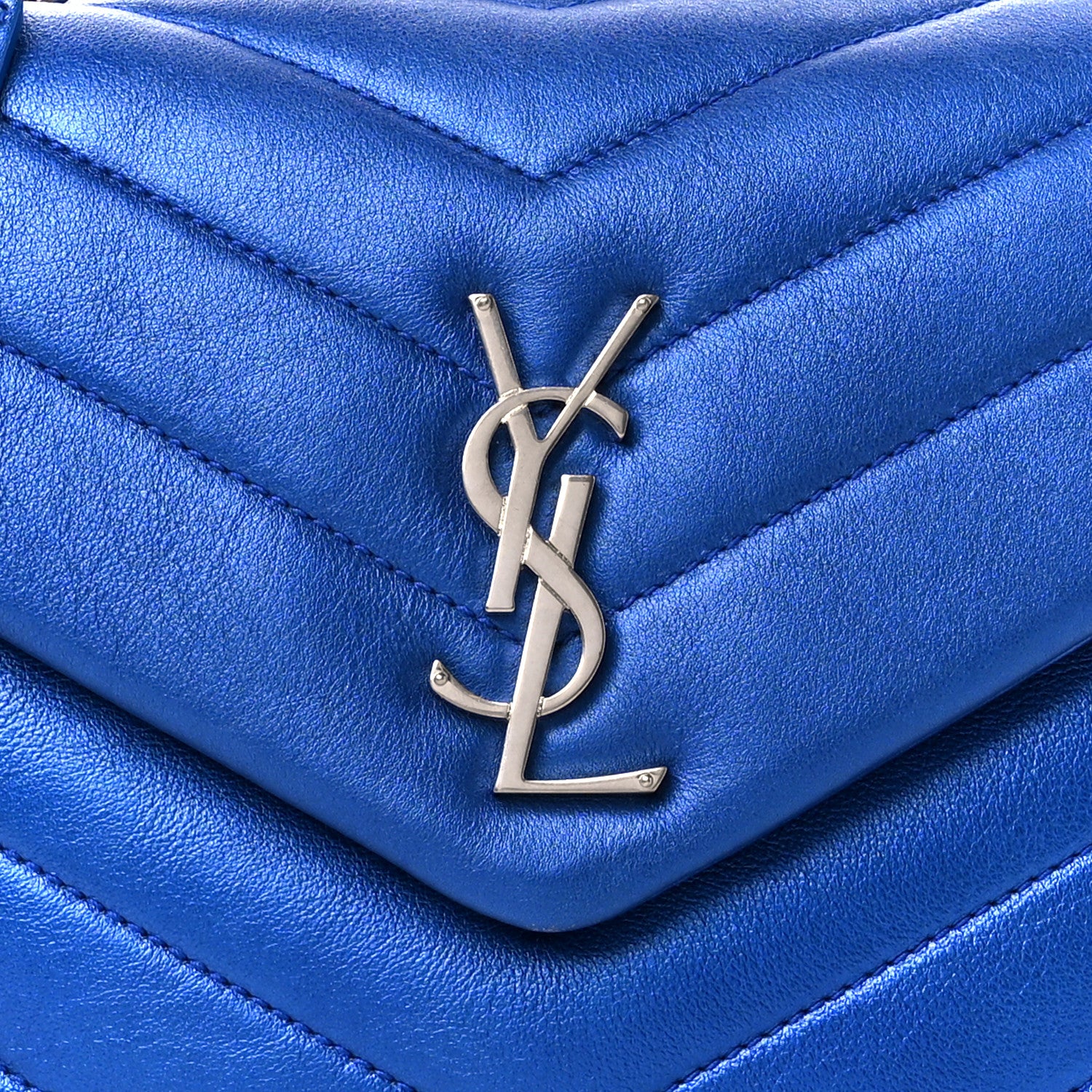 Saint Laurent Metallic Calfskin Y Quilted Monogram Small Loulou Chain Satchel Blue Royal 9 of 11