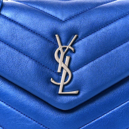 Saint Laurent Metallic Calfskin Y Quilted Monogram Small Loulou Chain Satchel Blue Royal 9 of 11