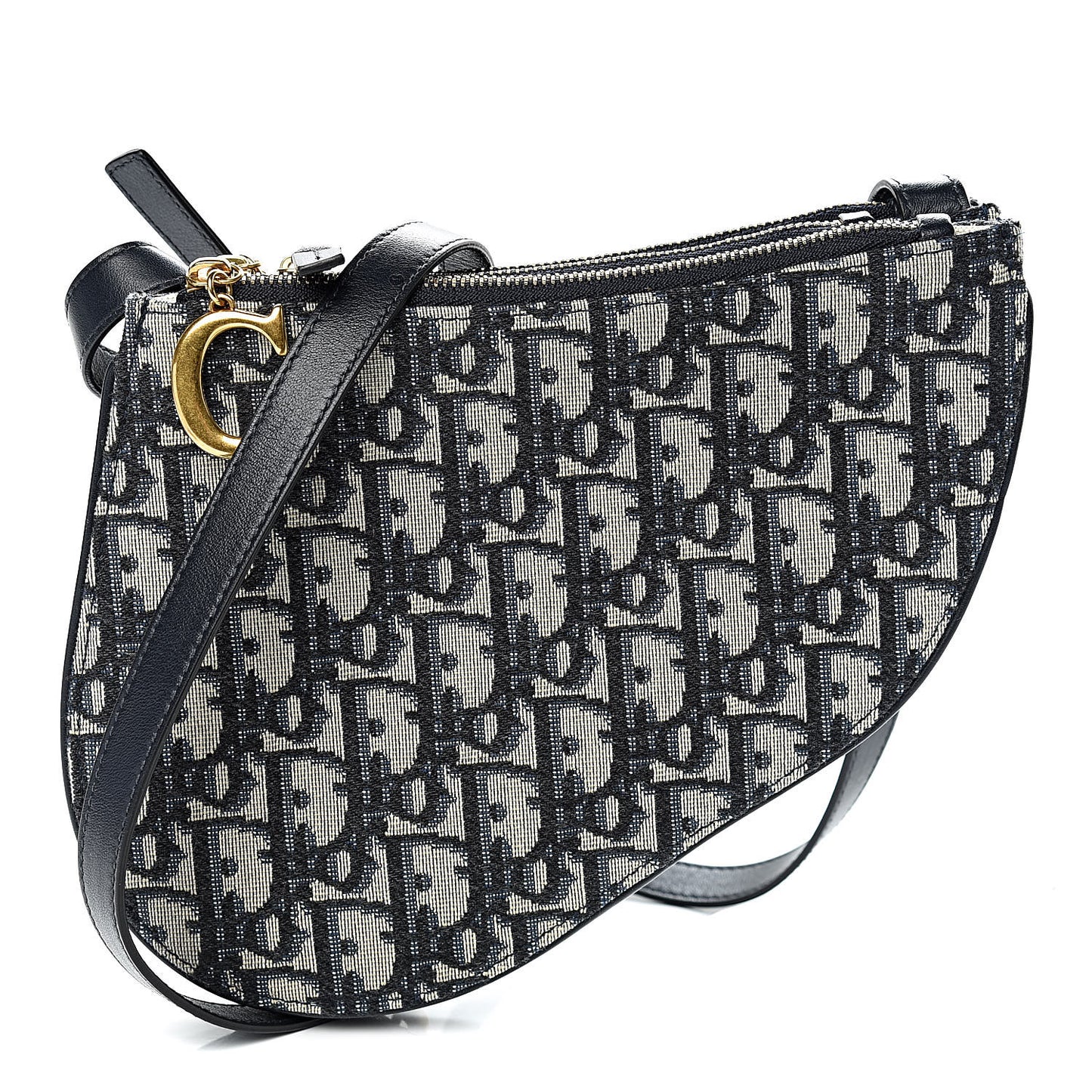 Oblique Saddle Pouch With Strap Navy Blue