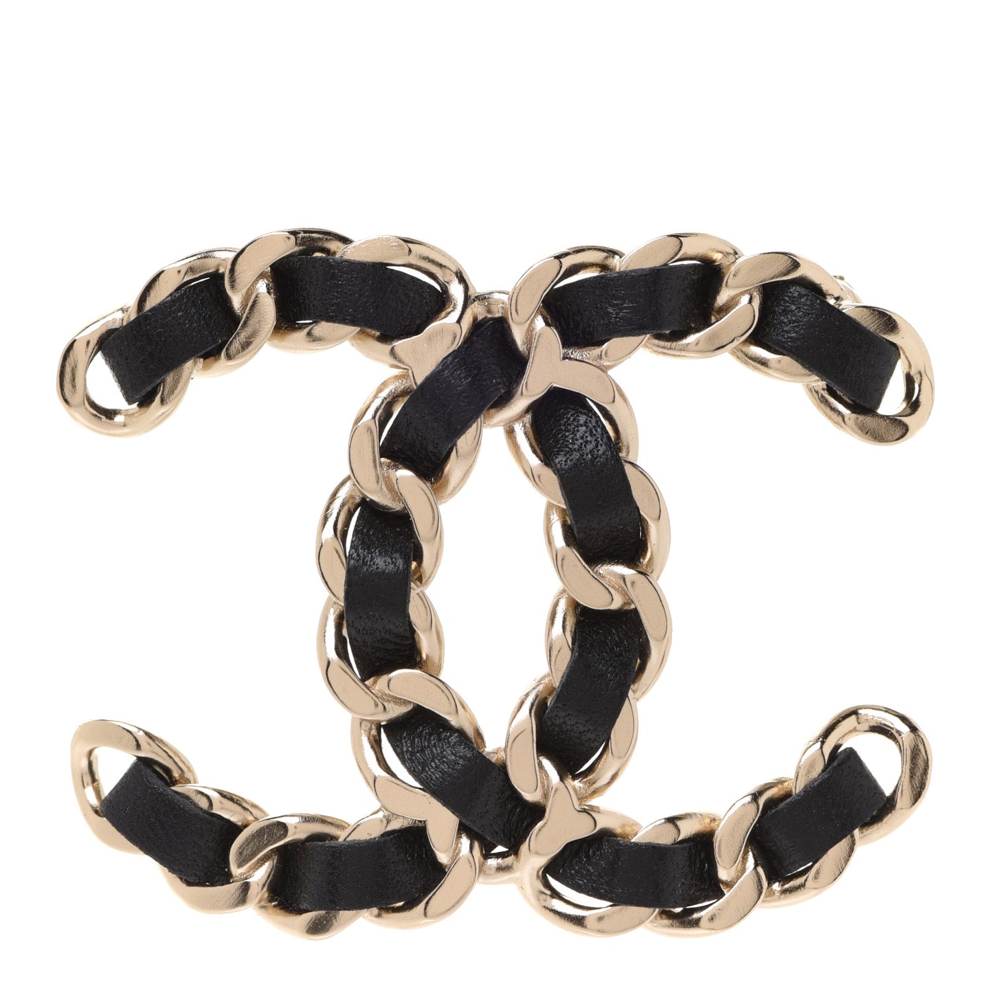 Lambskin Chain CC Brooch Black Gold
