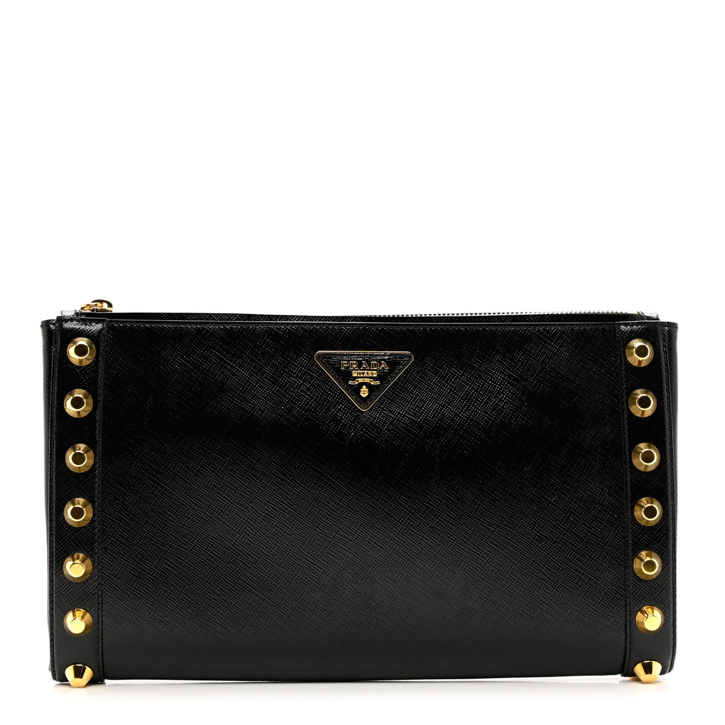 Saffiano Vernice Studded Clutch Black