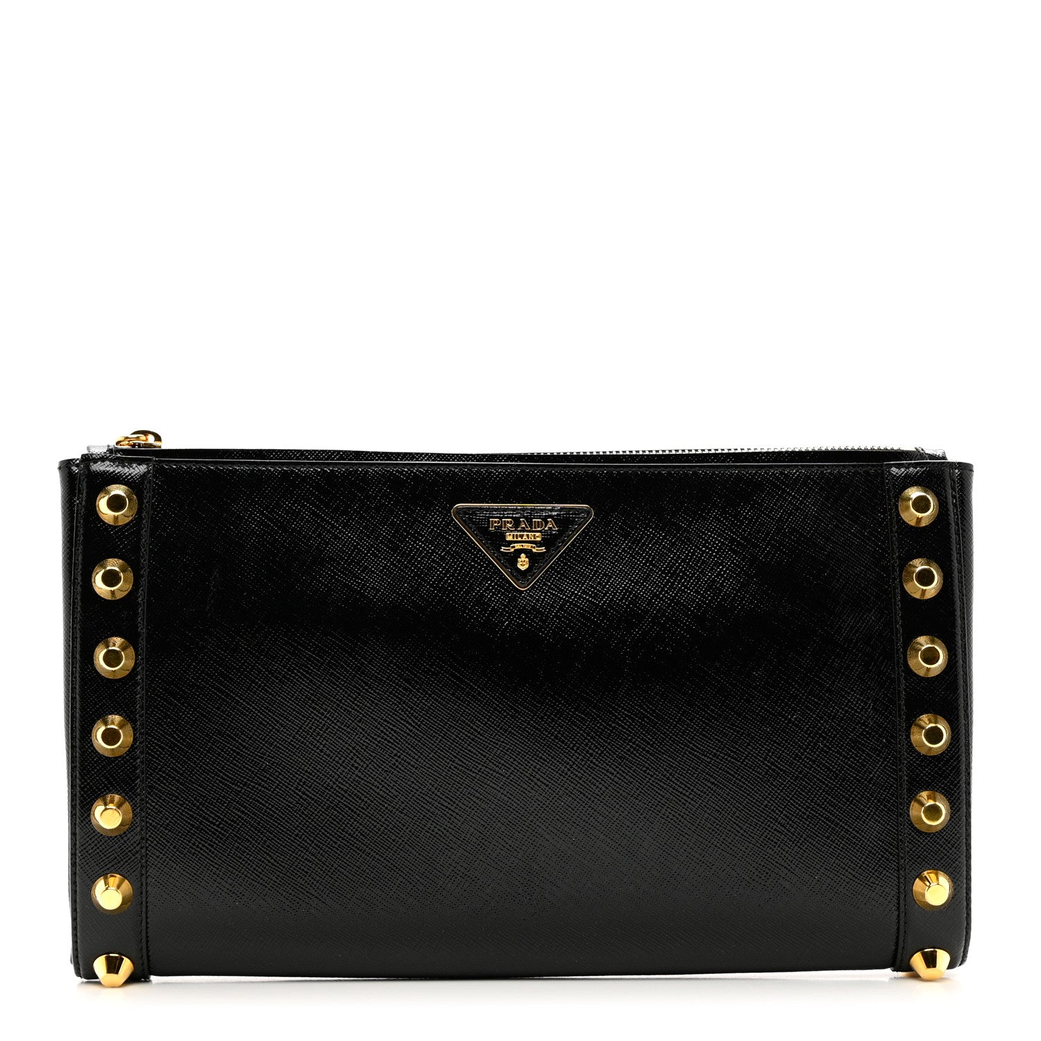 Prada Saffiano Vernice Studded Clutch Black 1 of 6
