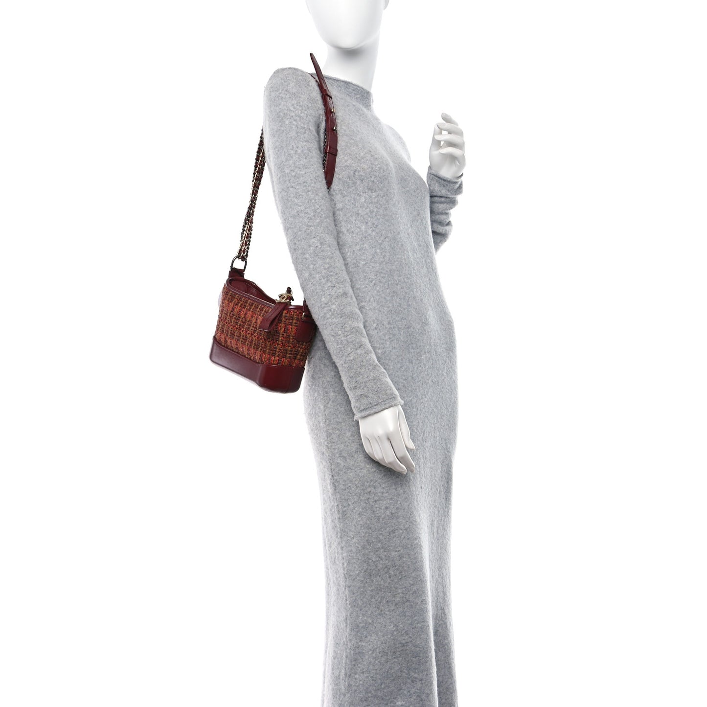 Tweed Calfskin Small Gabrielle Hobo Burgundy