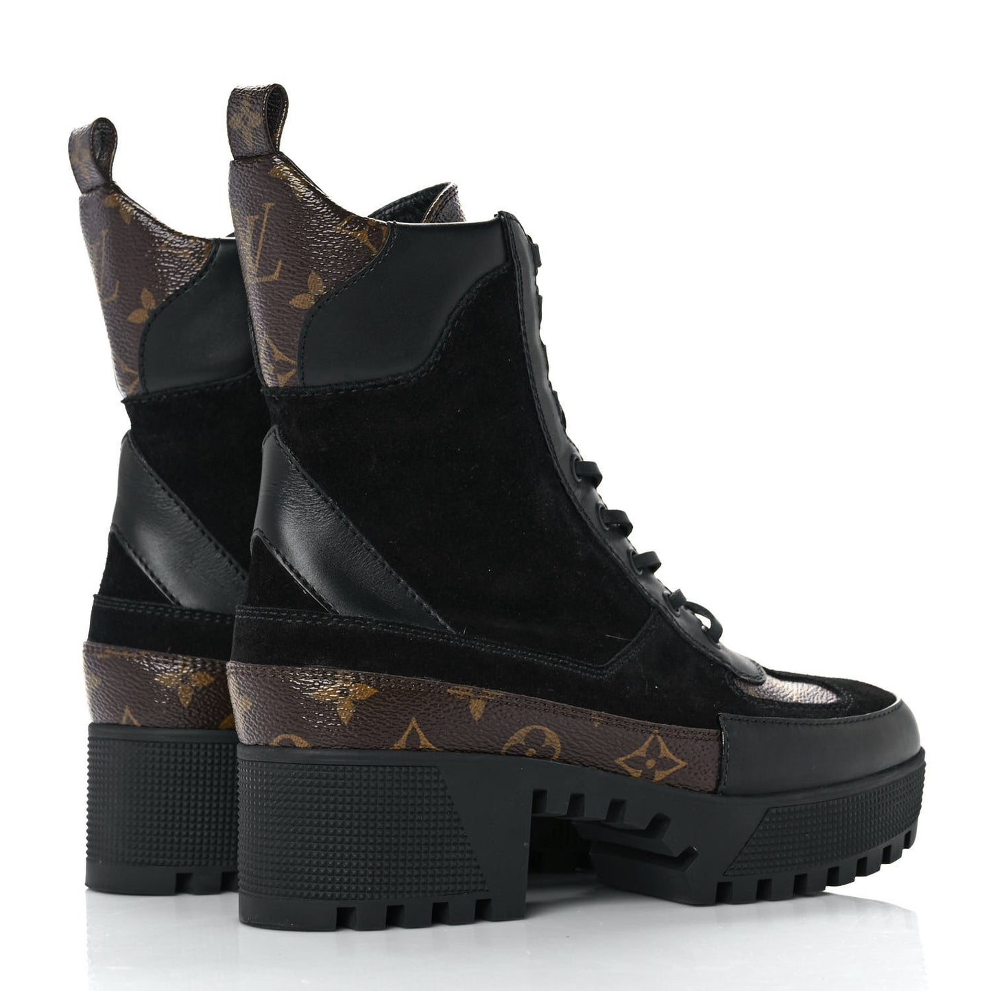 Suede Calfskin Monogram Laureate Platform Desert Boots 38 Black