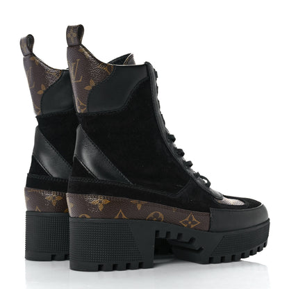 Louis Vuitton Suede Calfskin Monogram Laureate Platform Desert Boots 38 Black 4 of 7