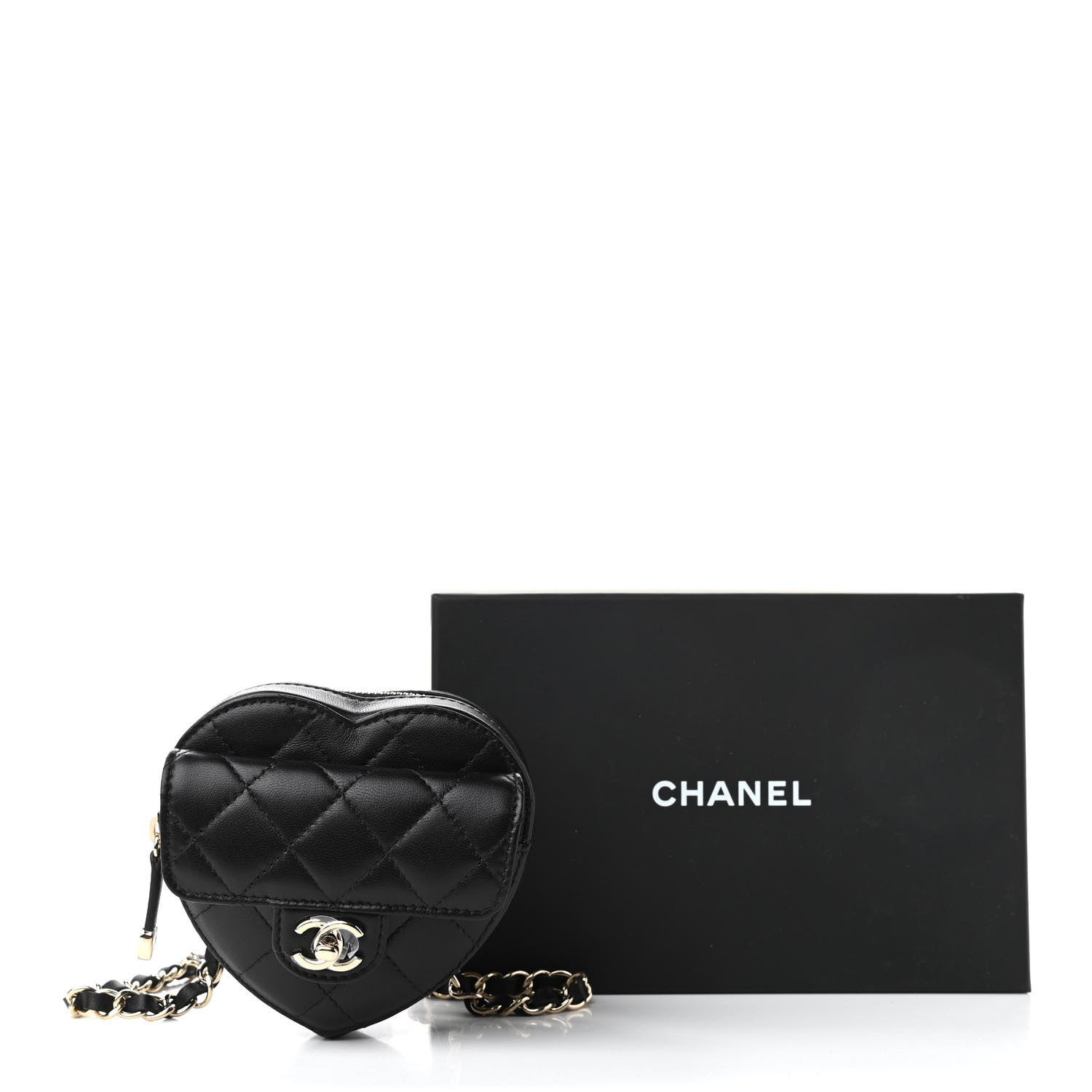 Chanel Lambskin Quilted CC In Love Heart Waist Belt Bag With Chain Black 11 of 11