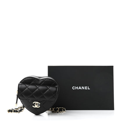 Chanel Lambskin Quilted CC In Love Heart Waist Belt Bag With Chain Black 11 of 11