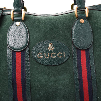 Gucci Suede Daino Textured Dollar Calfskin Web Medium Duffle Bag Green 11 of 11