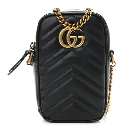Gucci Calfskin Matelasse Mini GG Marmont Crossbody Bag Black 1 of 11