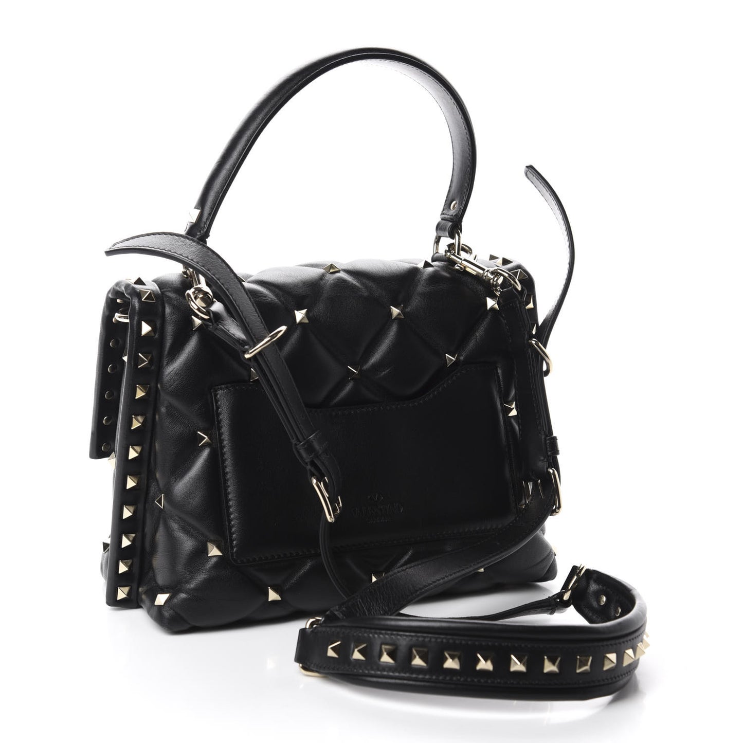 Lambskin VLTN Print Candystud Top Handle Bag Black