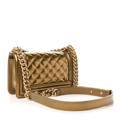 Chanel Metallic Patent Calfskin Quilted Small Boy Flap Gold 4 of 11