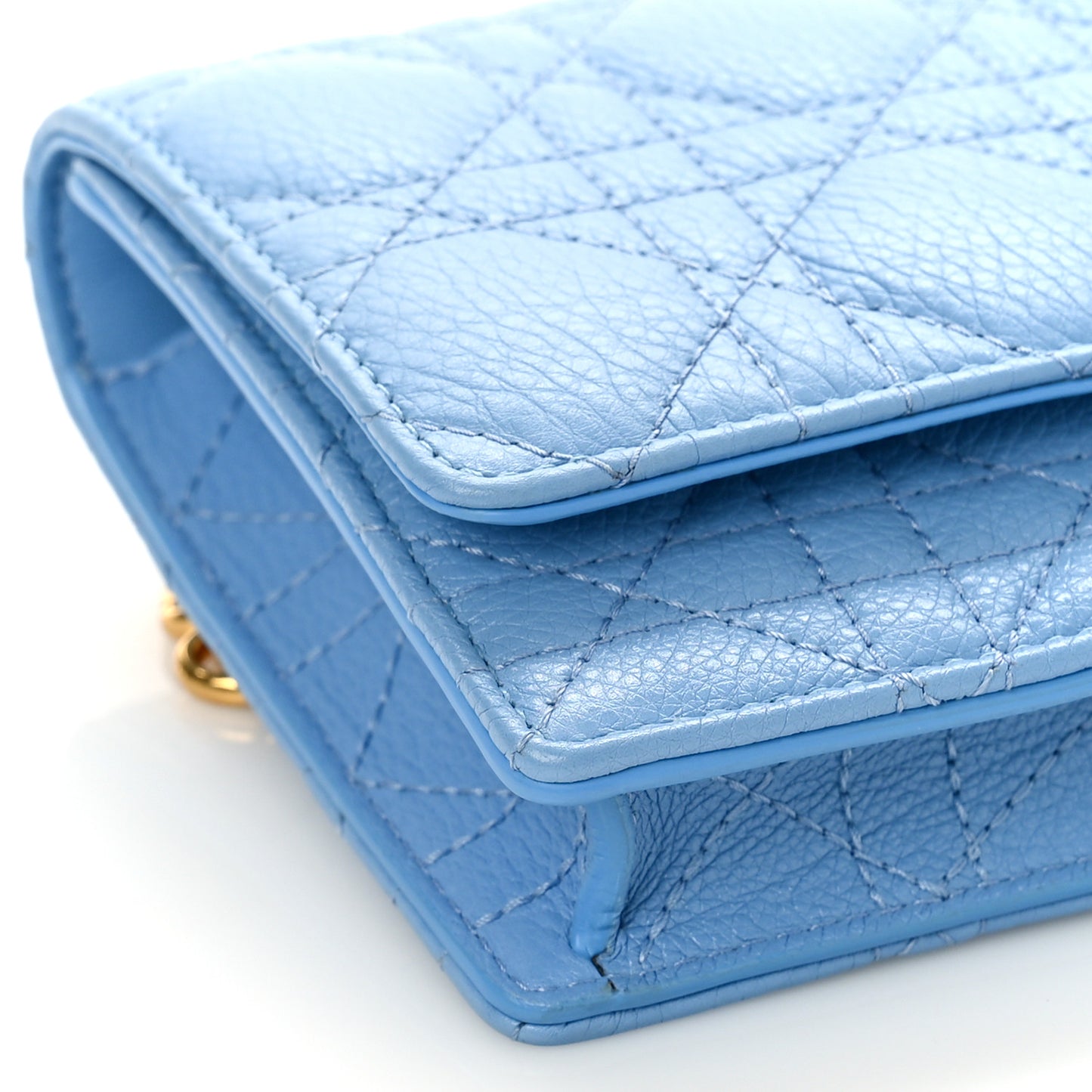 Supple Calfskin Cannage Caro Belt Pouch with Chain Cornflower