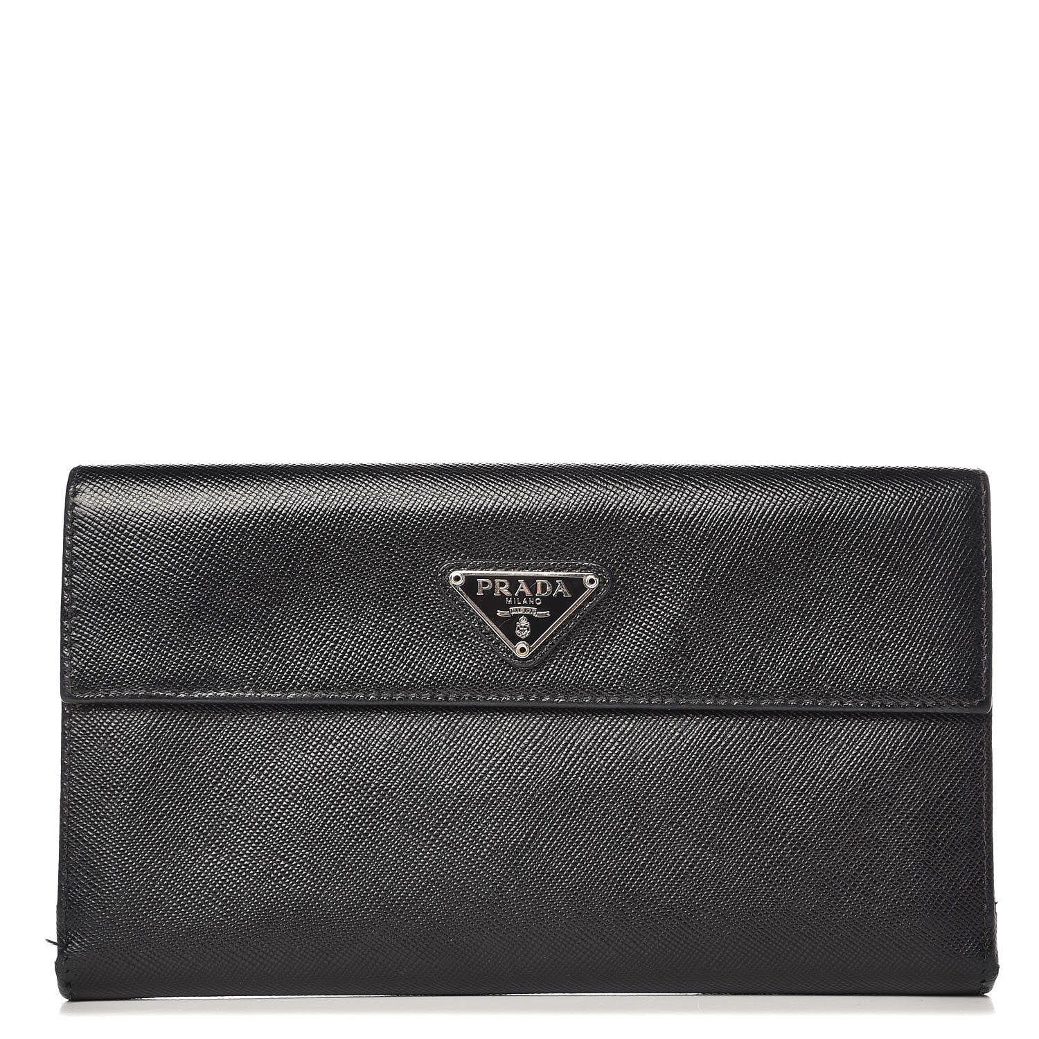 Prada Saffiano Metal Continental Flap Wallet Nero Black 1 of 10