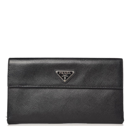 Prada Saffiano Metal Continental Flap Wallet Nero Black 1 of 10