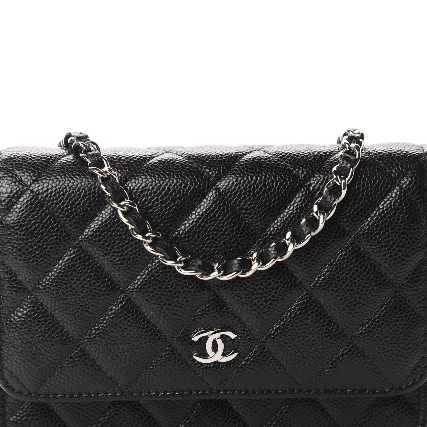 Caviar Quilted Mini Wallet On Chain WOC Black