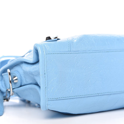 Balenciaga Agneau Classic Silver Hardware Mini City Logo Strap Baby Blue Black 6 of 10
