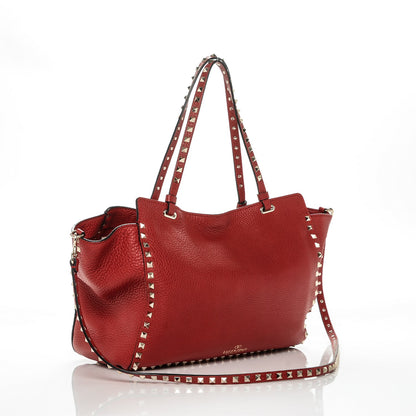 Valentino Garavani Pebbled Calfskin Medium Rockstud Tote Rosso Valentino 3 of 6