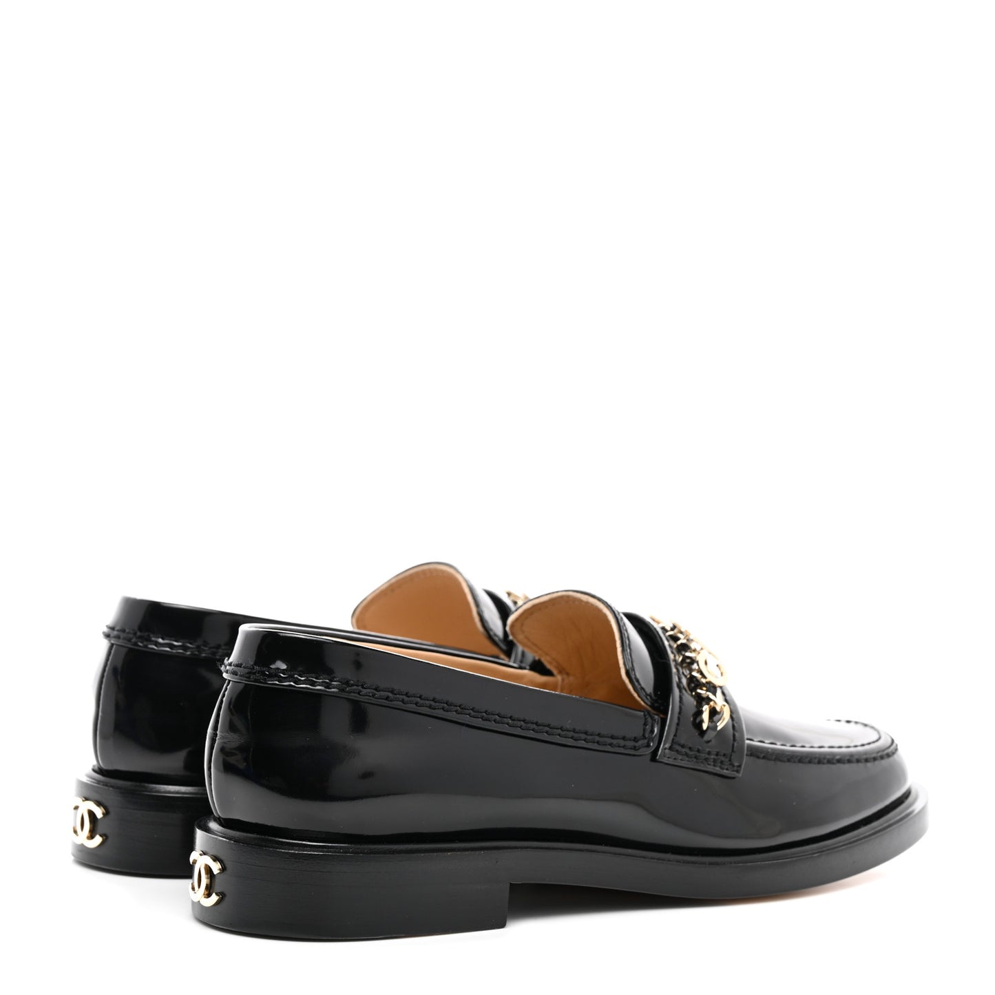 Shiny Calfskin Logo Loafers 38 Black