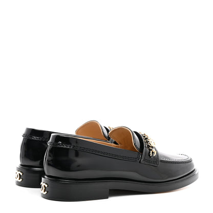 Chanel Shiny Calfskin Logo Loafers 38 Black 4 of 9