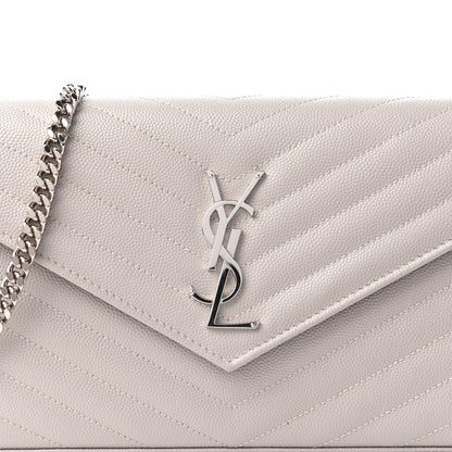 Saint Laurent Grain De Poudre Matelasse Chevron Monogram Chain Wallet Granite 10 of 12