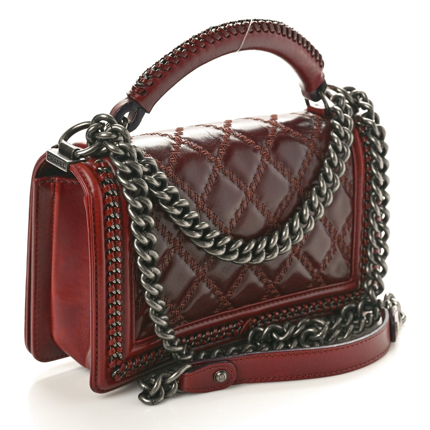 Goatskin Quilted Medium Boy Handle Flap Burgundy