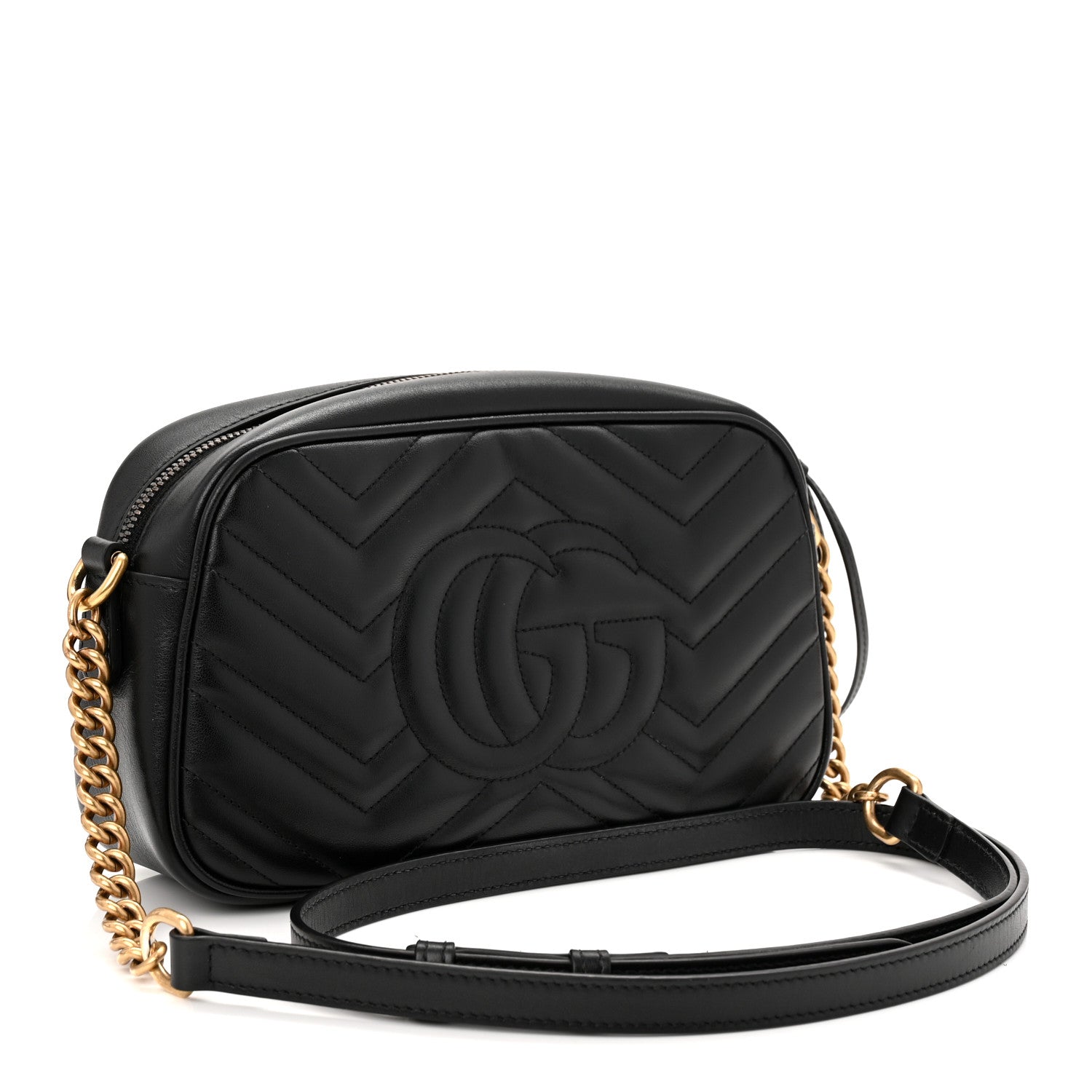 Gucci Calfskin Matelasse Small GG Marmont Chain Shoulder Bag Black 3 of 11