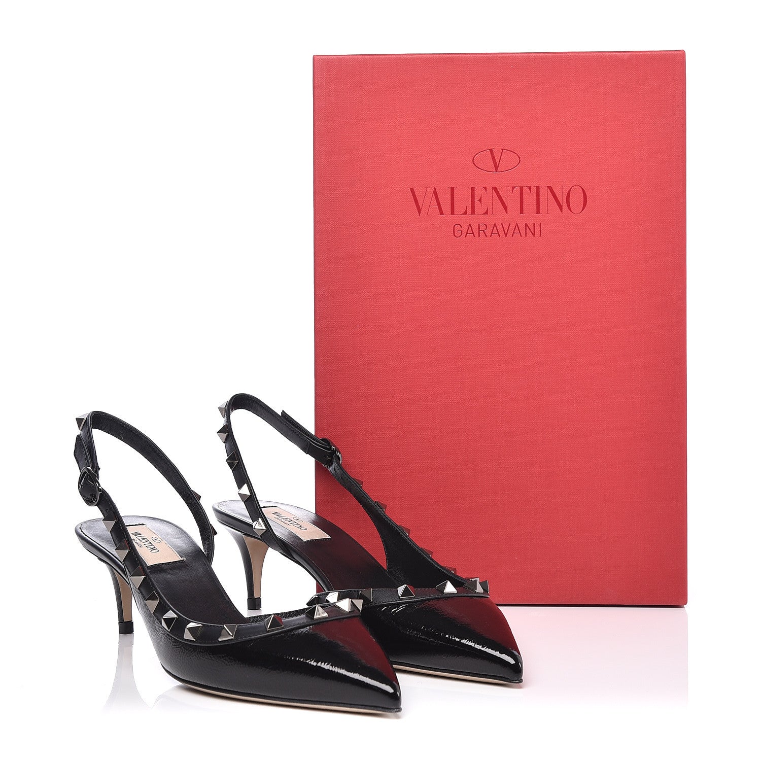 Valentino Garavani Wrinkled Patent Rockstud Half D'Orsay Slingback 50mm Pumps 38.5 Black 9 of 9