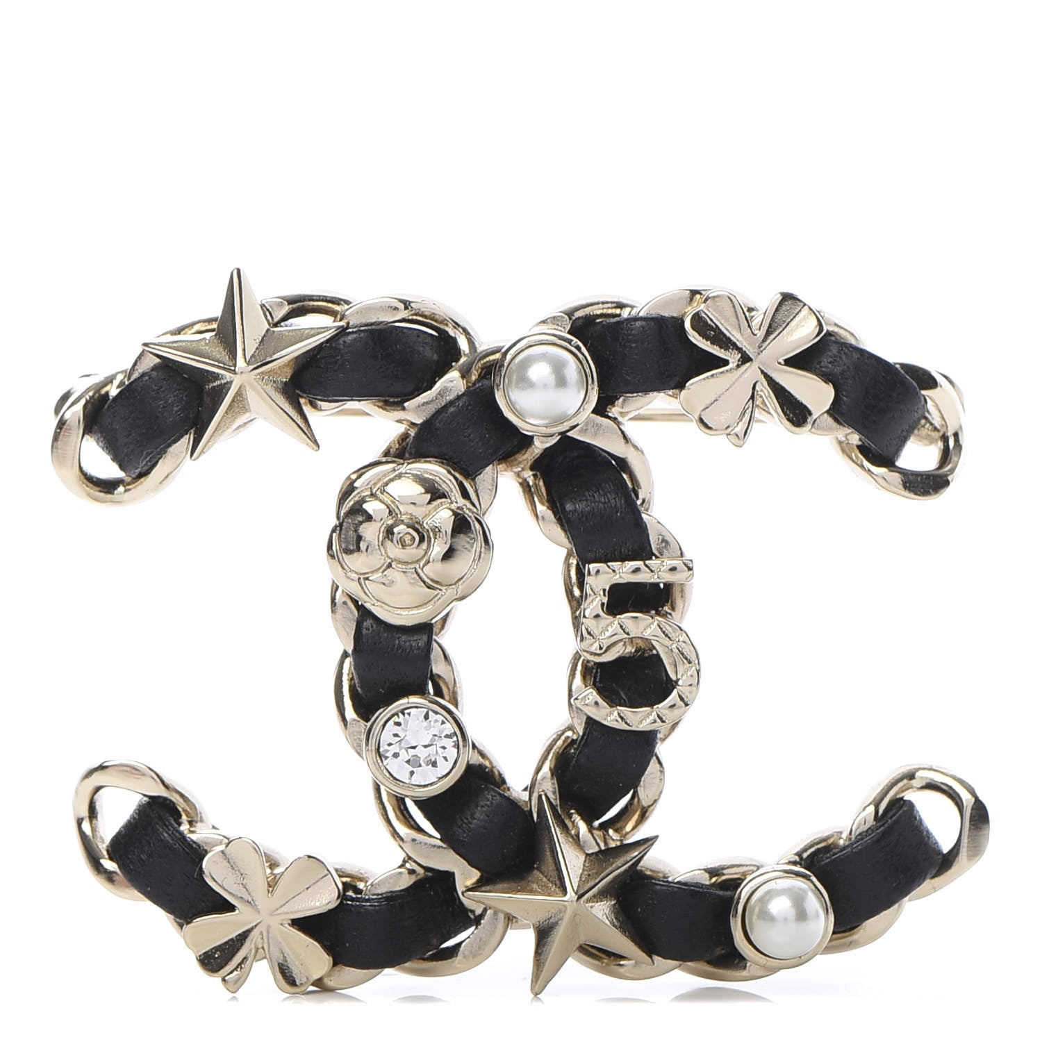 Chanel Lambskin Pearl Strass Sergeant Brooch Gold 1 of 5
