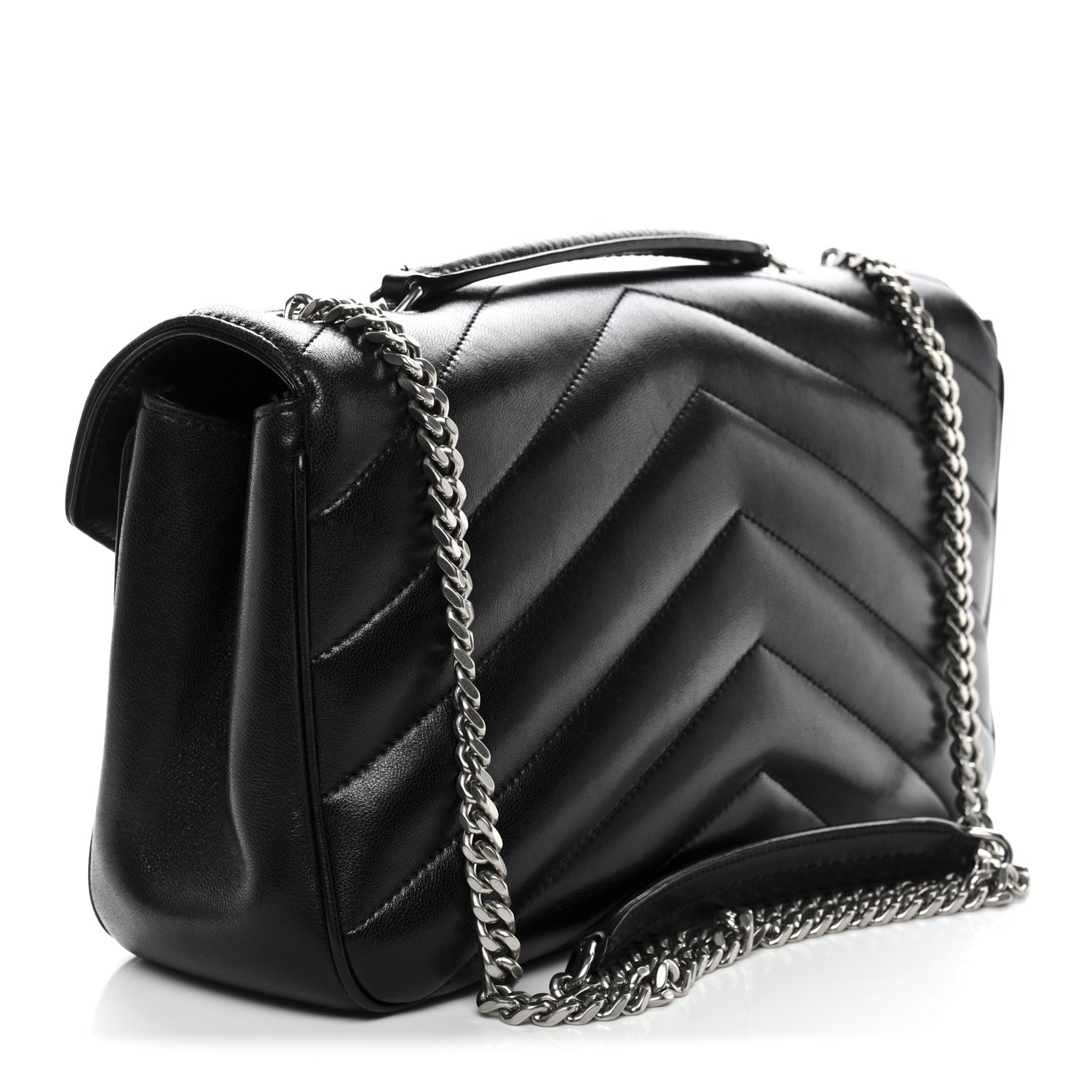 Saint Laurent Lambskin Chevron Quilted Medium Loulou Black 4 of 13