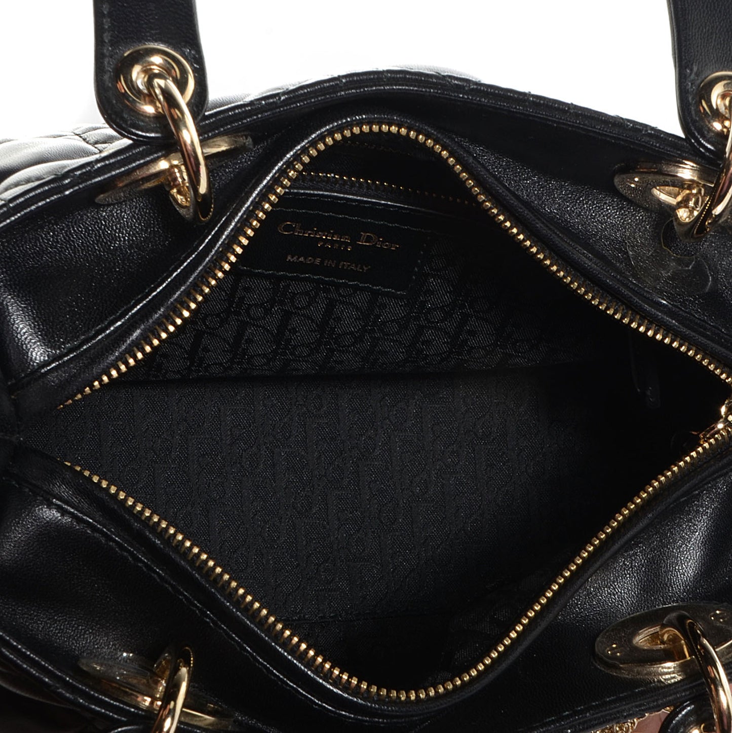 Lambskin Cannage Medium Pearl Lady Dior Black