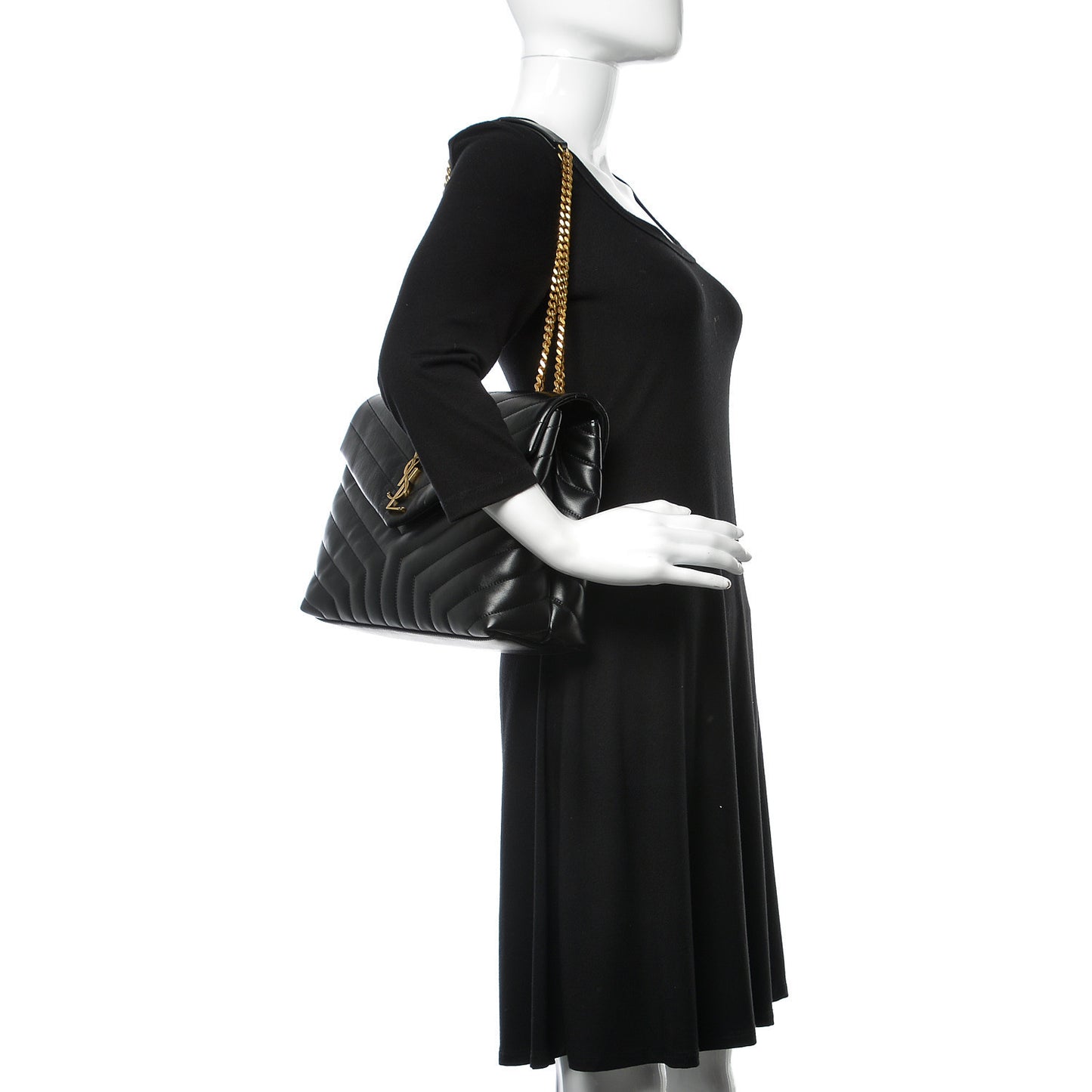 Calfskin Y Quilted Monogram Medium Loulou Chain Satchel Black