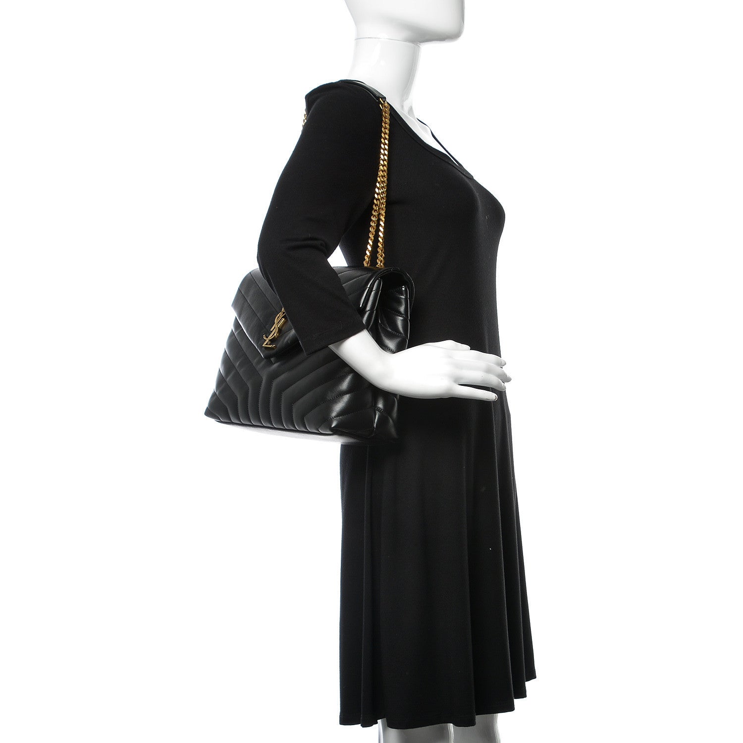 Saint Laurent Calfskin Y Quilted Monogram Medium Loulou Chain Satchel Black 3 of 14