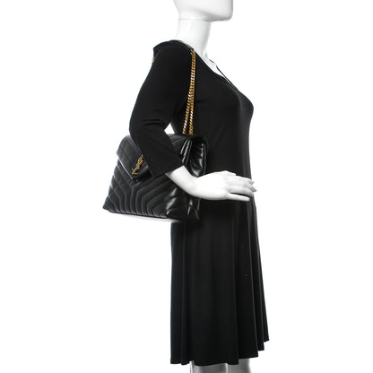 Saint Laurent Calfskin Y Quilted Monogram Medium Loulou Chain Satchel Black 3 of 14