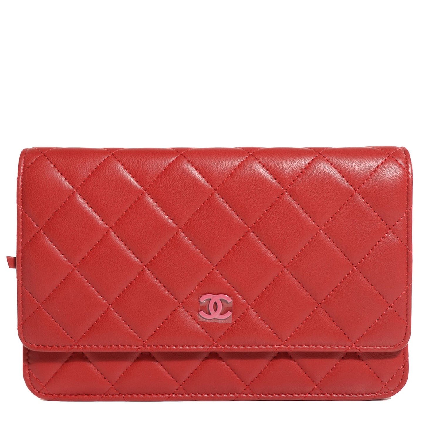 Lambskin Quilted Wallet On Chain WOC Red Pink