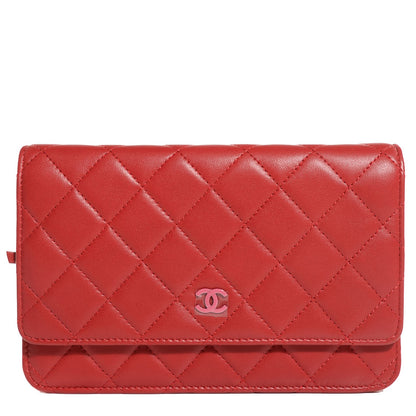 Chanel Lambskin Quilted Wallet On Chain WOC Red Pink 1 of 9