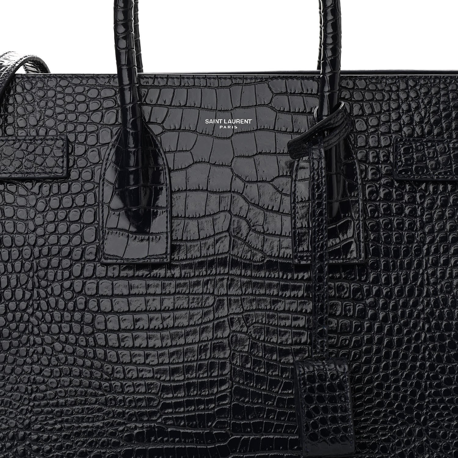 Saint Laurent Calfskin Crocodile Embossed Small Sac De Jour Dark Notte 7 of 9