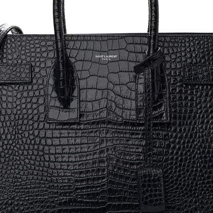 Saint Laurent Calfskin Crocodile Embossed Small Sac De Jour Dark Notte 7 of 9