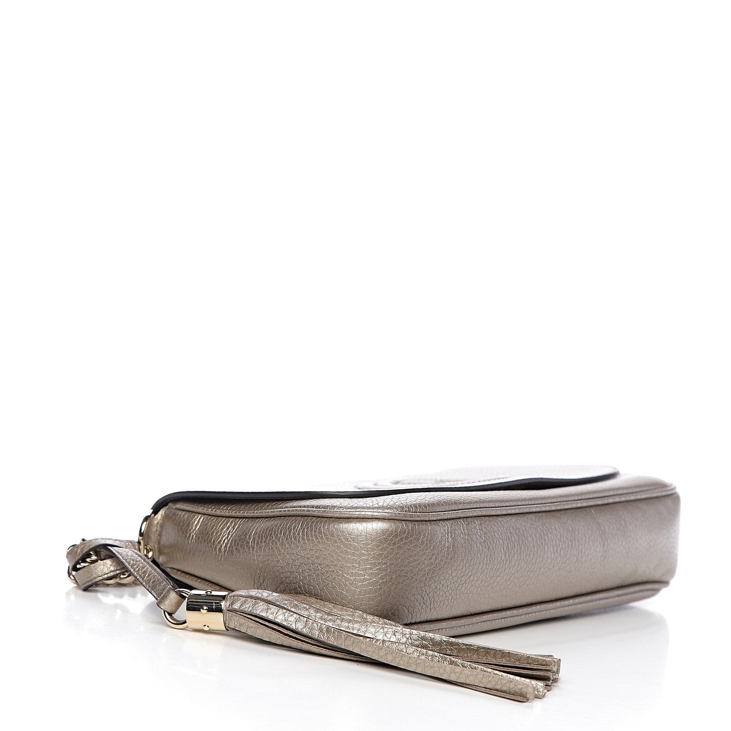 Metallic Pebbled Calfskin Medium Soho Flap Crossbody Golden Beige