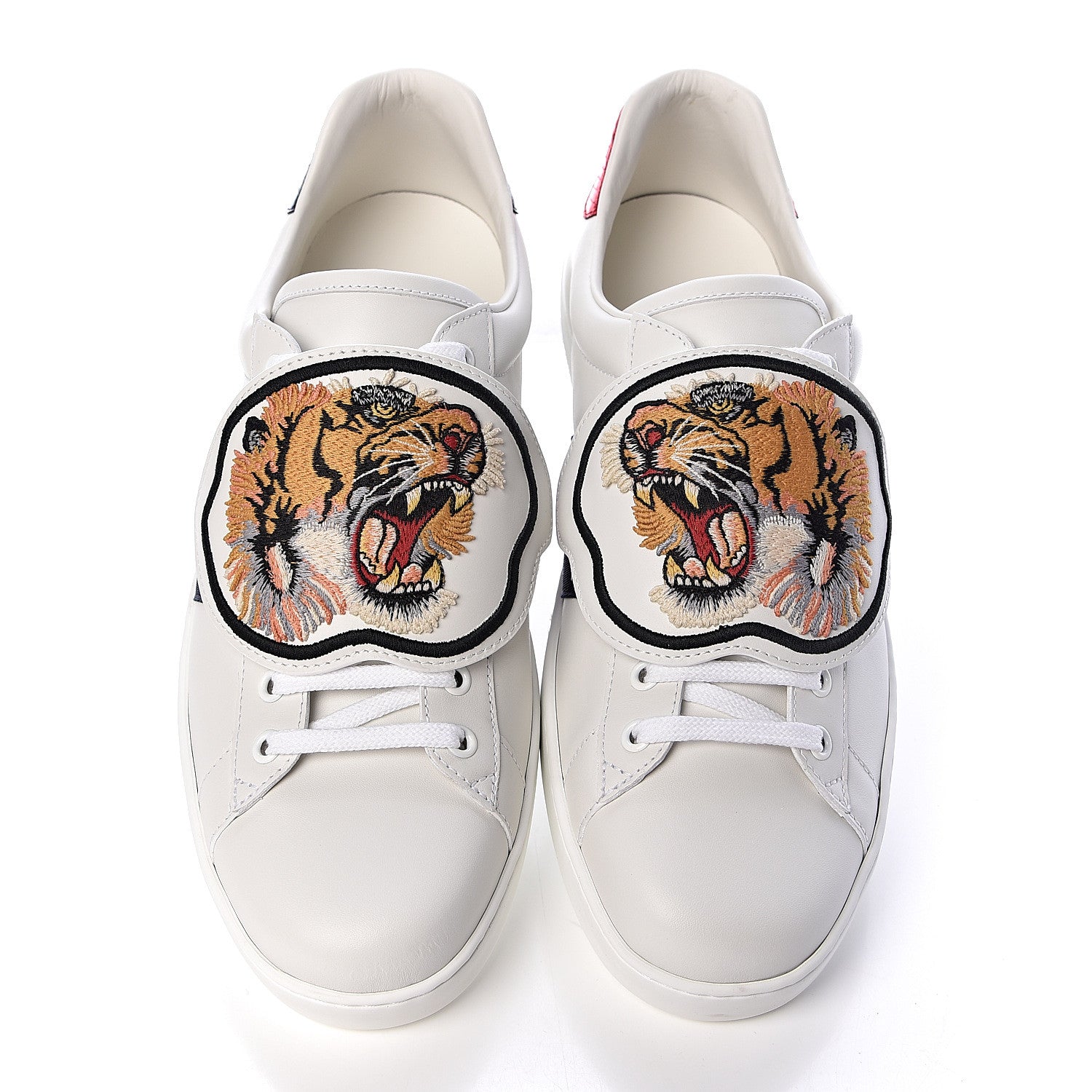 Gucci Calfskin Ayers Web Tiger Embroidered Mens Ace Sneakers 10.5 White 5 of 11