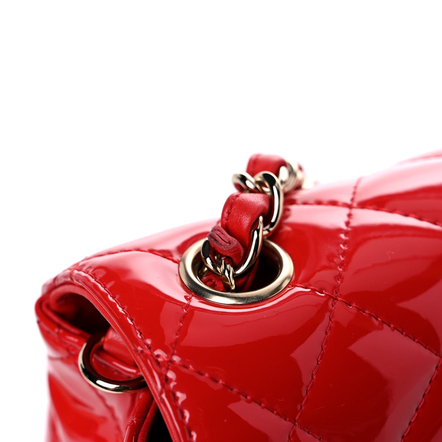 Patent Calfskin Quilted Mini Rectangular Flap Red