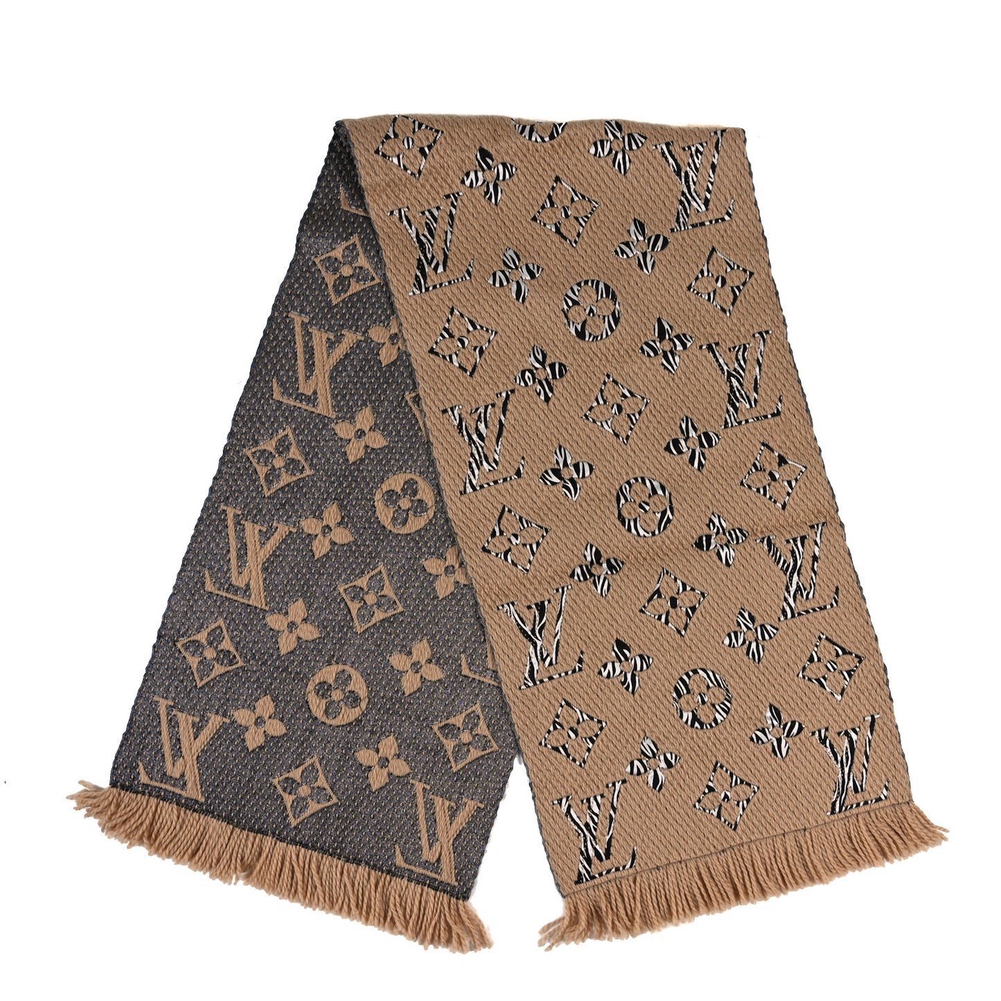 Wool Silk Monogram Giant Jungle Logomania Shine Scarf Beige